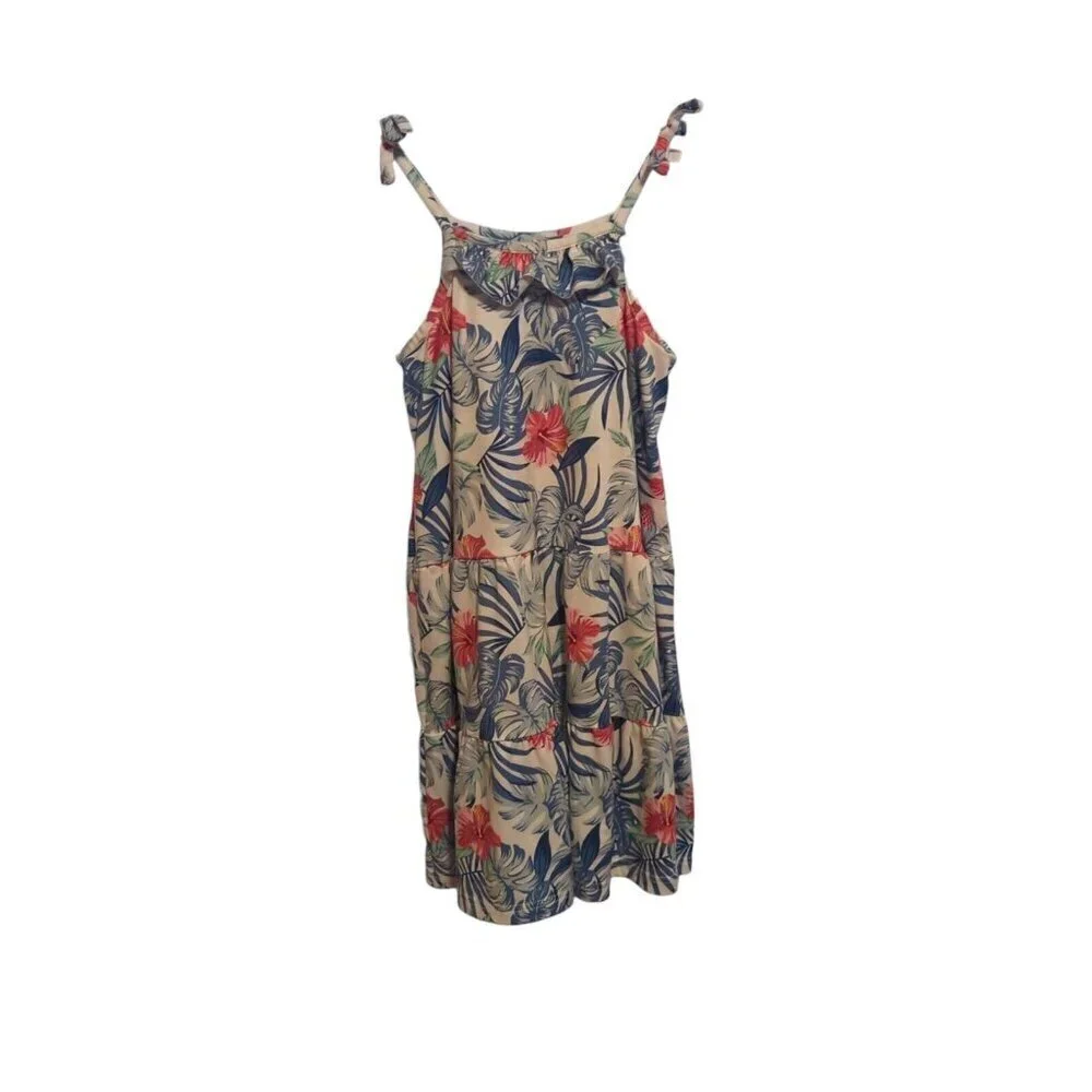 Tommy Bahama Girls Teired Midi Tropical Floral Dress Sleeveless Ties Size 6